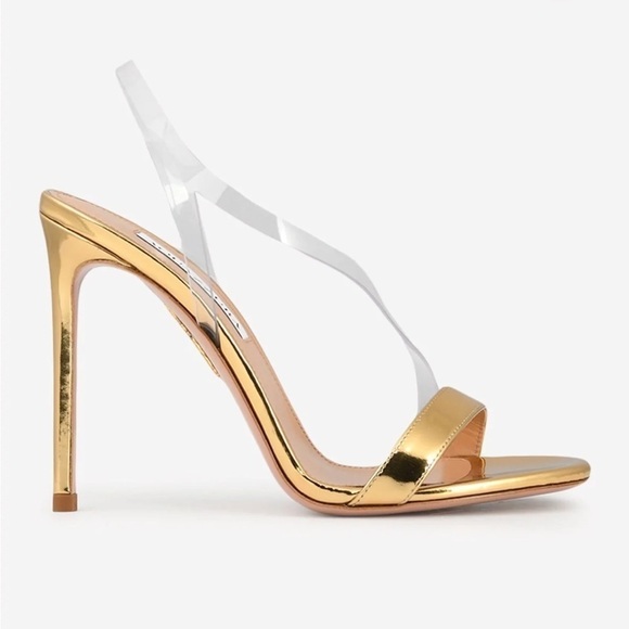 Aquazzura Perfect Kiss 105 Metallic Gold Heel Sandals - Picture 2 of 9